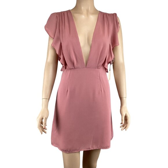 Superdown Revolve Dress Size Small Pink Deep V-Neck‎ Ruffle-Sleeve NWT - Picture 2 of 10